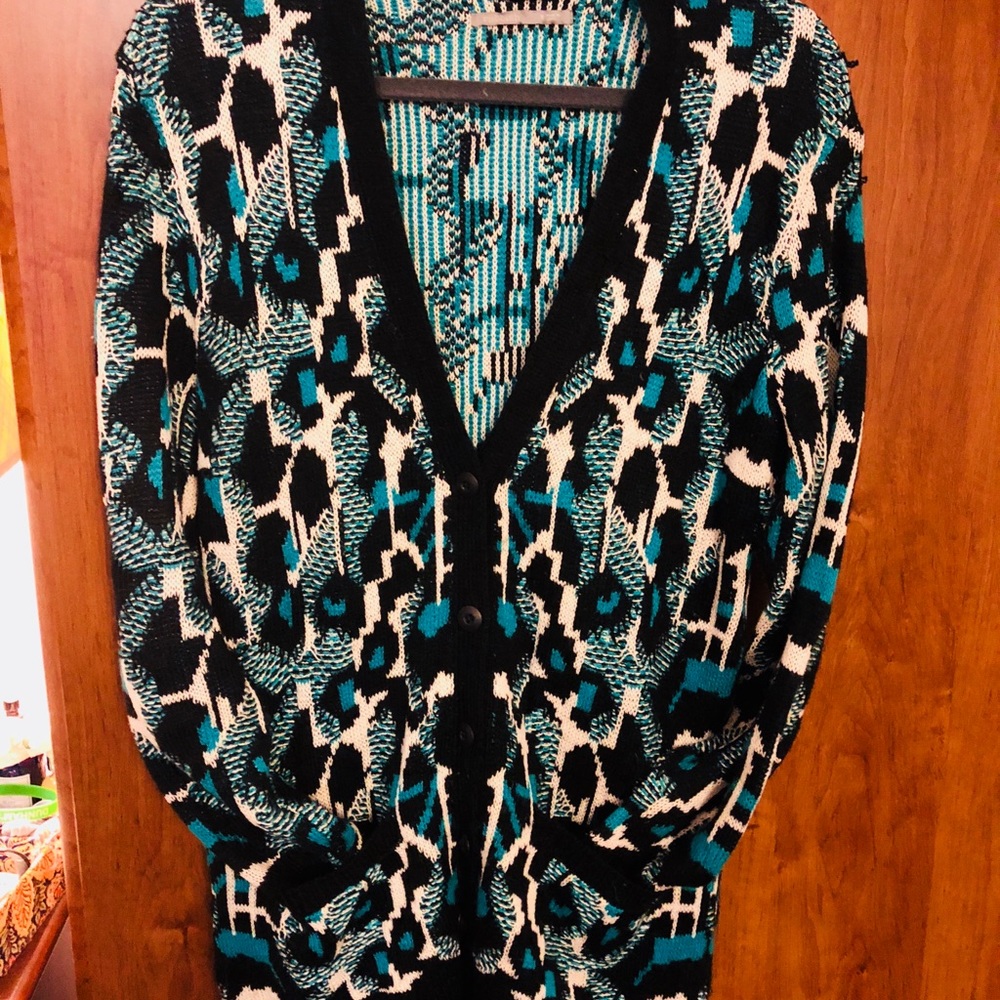 Nordstrom teal & black open sweater